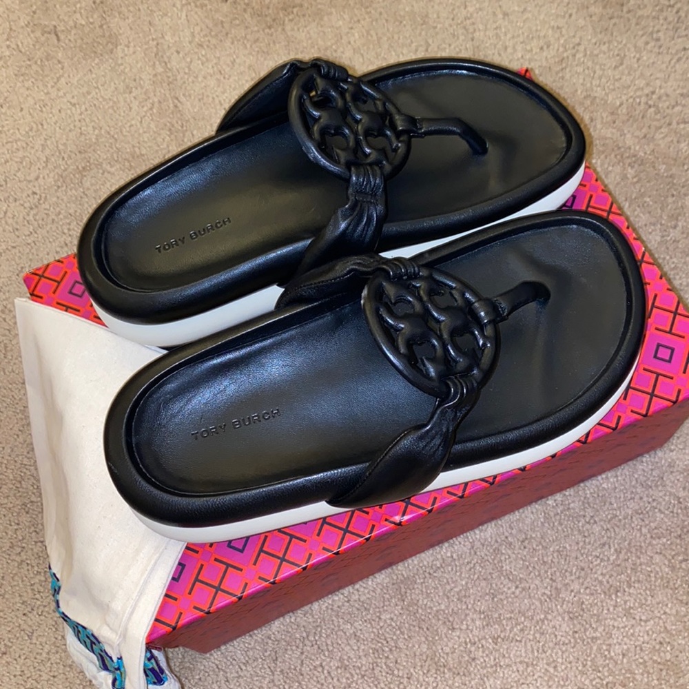 Black Tory Burch Miller Cloud Puff Napa Leather Sandals